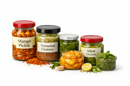 Vibrant Indian chutneys and pickles